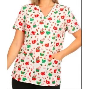Elite Med-Women's Hot Cocoa Graphic Scrub Top Size S(1)-M(2)-L(2)